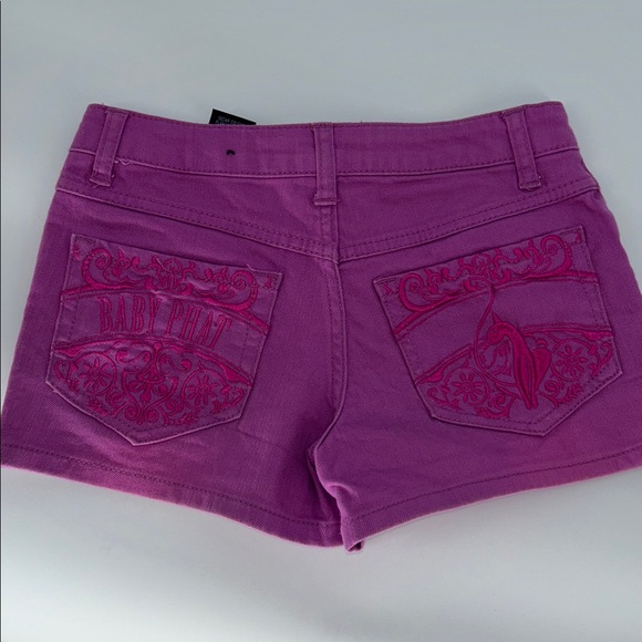 Baby Phat Purple Denim Shorts Size 10 Embroidered Pockets Y2K - Picture 4 of 10